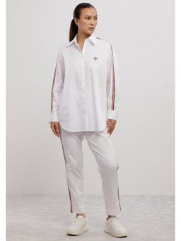 Pallavi Swadi - White Blue Red Ribbon Co-Ord Set