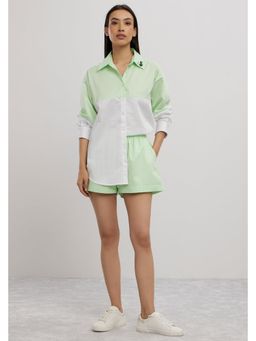 Pallavi Swadi - Lime Green Swarovski Block Shorts Co-Ord Set