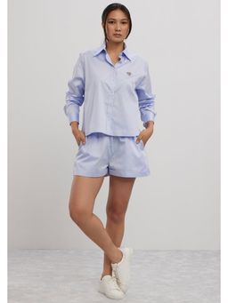 Pallavi Swadi - Sky Blue Swarovski Heart Shorts Co-Ord Set