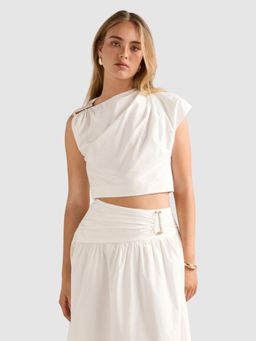 Forever New - White Dottie Draped Hardware Top