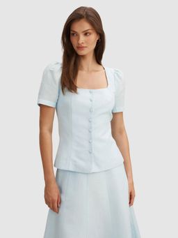 Forever New - Blue Arabella Scoop Short Sleeve Blouse