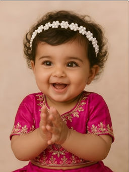Choko - White Floral Beaded Pearl Stretchable Headband for Babies & Girls