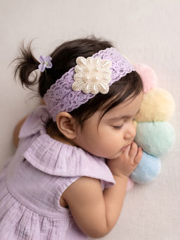 Choko - Purple Lace Net Teardrop Pearls Regal Elegance Purple Hair Band