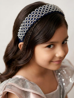 Choko - Beaded Rhinestone Hairband for Girls – Navy Blue Festive & Wedding Look