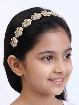 Choko - Beaded Floral Rhinestone Hairband for Girls - Beige