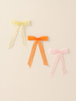 Choko - Bow Hair Clip Set for Girls - Yellow, Orange, Pink