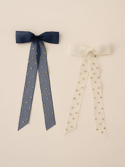 Choko - Bow Hair Clip Set for Girls – Navy Blue & White Festive/Wedding Clips