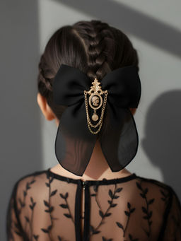 Choko - Royal Emblem Bow Hair Clip for Girls - Black, Gold