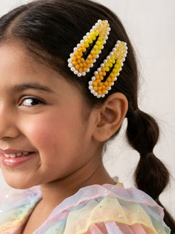 Choko - Beaded Hair Clip Set for Girls - Yellow