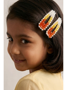 Choko - Beaded Hair Clip Set for Girls - Orange, Yellow