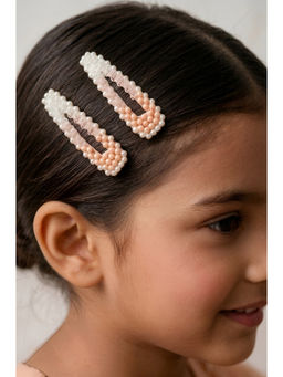 Choko - Beaded Hair Clip Set for Girls – Kids Hair Accessory - Beige Festive/Wedding Wear