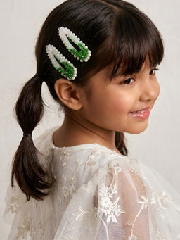 Choko - Beaded Hair Clip Set for Girls - Green