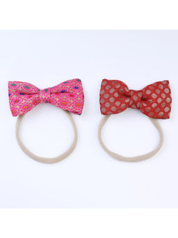Choko - Baby Bow Stretch Rubber Band Set - Festive Red and Pink