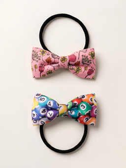 Choko - Baby Bow Stretch Rubber Band Set - Floral Pink and Billiard Blue