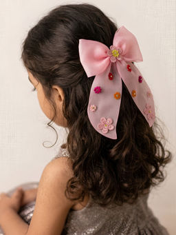 Choko - Floral Embellished Bow Hairclip for Girls - Pink