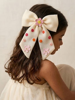 Choko - Floral Embellished Bow Hairclip for Girls - Cream