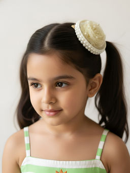 Choko - Pearl & Gold Polka Dot Hairclip for Girls – Beige Festive & Wedding Wear