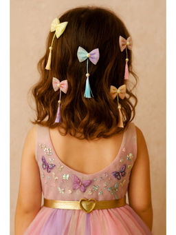 Choko - Multicolour Satin Bow & Tassel Alligator Clips Festive/Wedding Use - (Pack of 5) (3–12 Years)