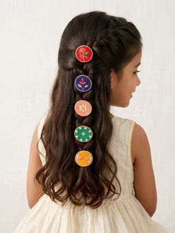 Choko - Girls Floral Sequin Hair Clips – Handcrafted Ethnic Colours for Daily Wear & Weddings - (Pack of 3)