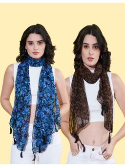 ANVI Be Yourself - Women Printed Chiffon Scarves with Tasselled (Pack Of 2)