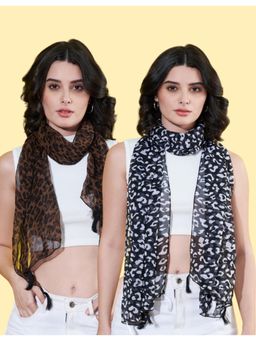 ANVI Be Yourself - Women Printed Chiffon Scarves with Tasselled (Pack Of 2)