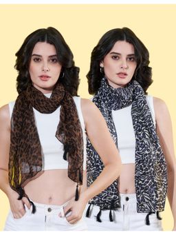 ANVI Be Yourself - Women Printed Chiffon Scarves with Tasselled (Pack Of 2)