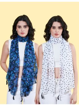 ANVI Be Yourself - Women Printed Chiffon Scarves with Tasselled (Pack Of 2)