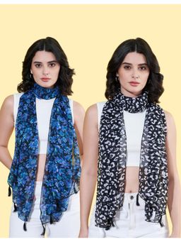 ANVI Be Yourself - Women Printed Chiffon Scarves with Tasselled (Pack Of 2)