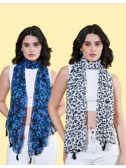 ANVI Be Yourself - Women Printed Chiffon Scarves with Tasselled (Pack Of 2)