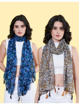 ANVI Be Yourself - Women Printed Chiffon Scarves with Tasselled (Pack Of 2)
