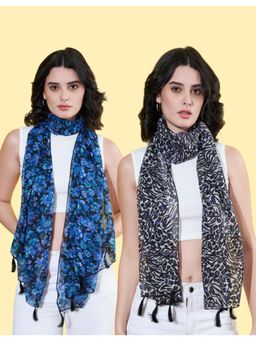 ANVI Be Yourself - Women Printed Chiffon Scarves with Tasselled (Pack Of 2)