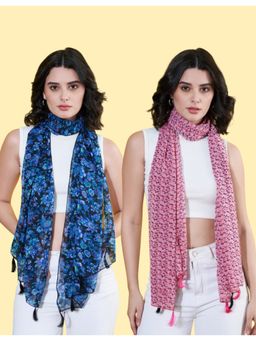 ANVI Be Yourself - Women Printed Chiffon Scarves with Tasselled (Pack Of 2)