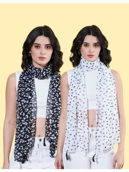 ANVI Be Yourself - Women Printed Chiffon Scarves with Tasselled (Pack Of 2)