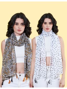 ANVI Be Yourself - Women Printed Chiffon Scarves with Tasselled (Pack Of 2)