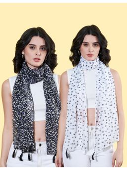 ANVI Be Yourself - Women Printed Chiffon Scarves with Tasselled (Pack Of 2)