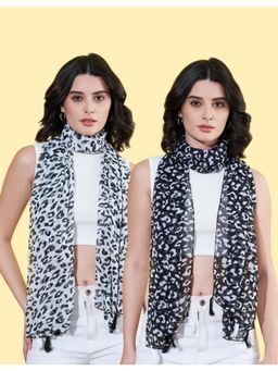ANVI Be Yourself - Women Printed Chiffon Scarves with Tasselled (Pack Of 2)