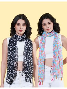 ANVI Be Yourself - Women Printed Chiffon Scarves with Tasselled (Pack Of 2)