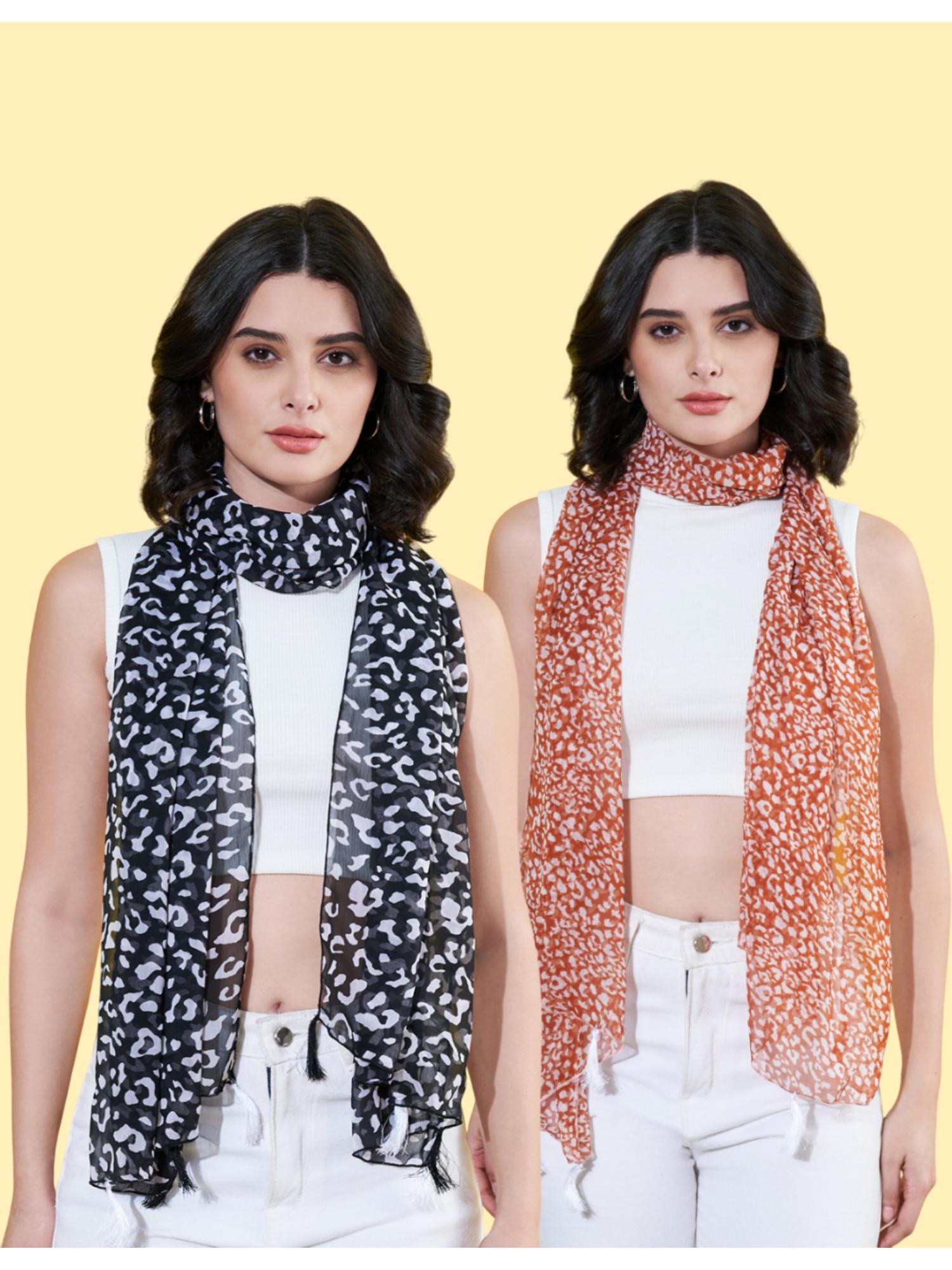 Women Printed Chiffon Scarves with Tasselled (Pack Of 2)-picture-39
