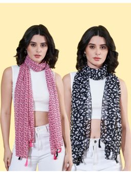 ANVI Be Yourself - Women Printed Chiffon Scarves with Tasselled (Pack Of 2)