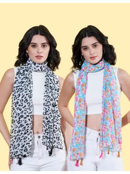 ANVI Be Yourself - Women Printed Chiffon Scarves with Tasselled (Pack Of 2)