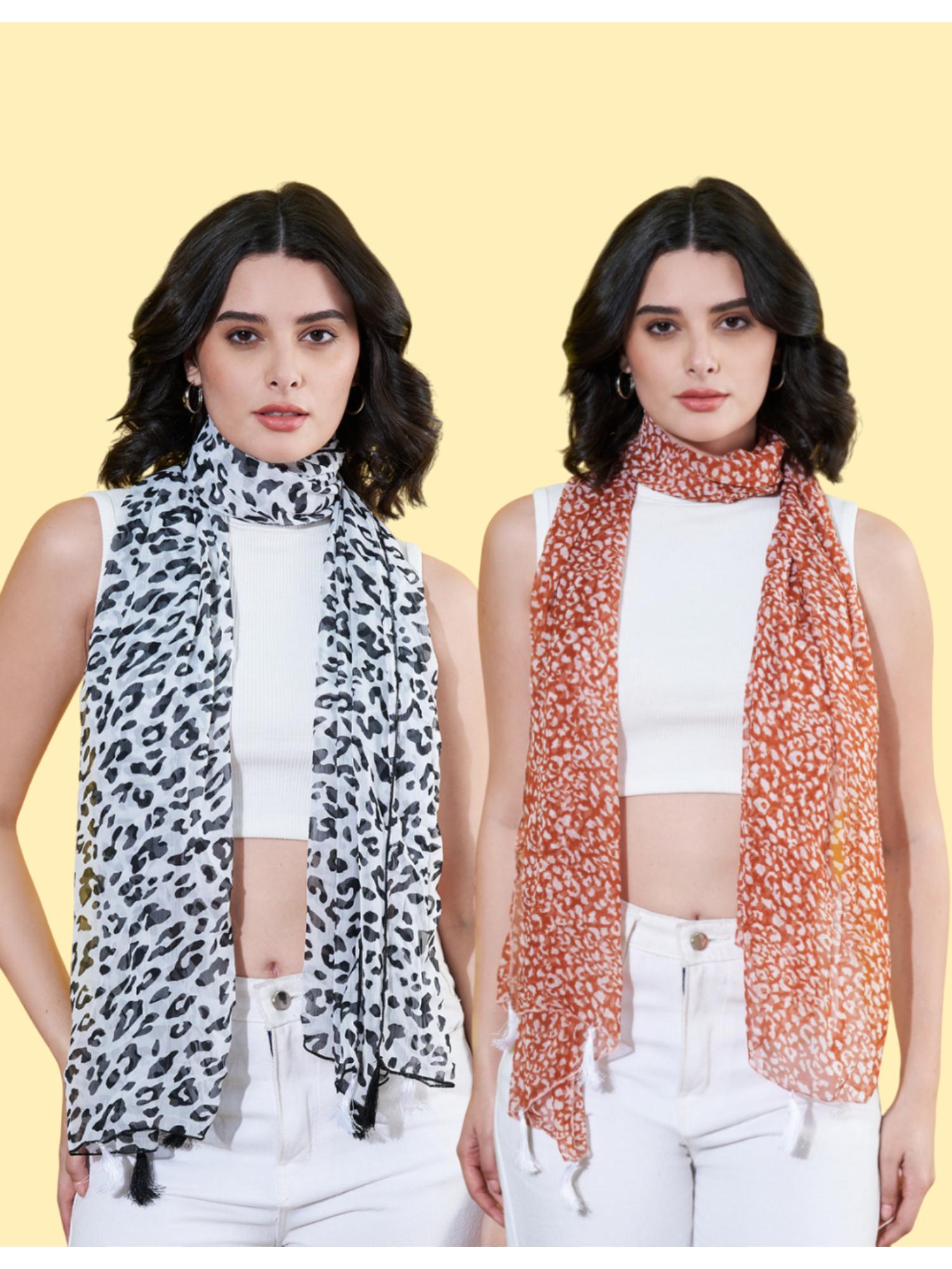 Women Printed Chiffon Scarves with Tasselled (Pack Of 2)-picture-27