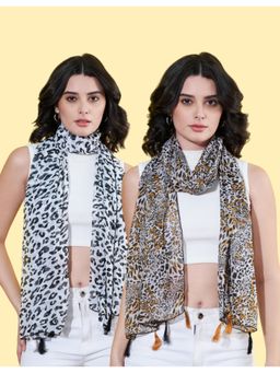 ANVI Be Yourself - Women Printed Chiffon Scarves with Tasselled (Pack Of 2)