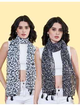 ANVI Be Yourself - Women Printed Chiffon Scarves with Tasselled (Pack Of 2)