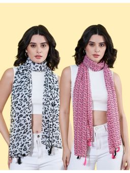 ANVI Be Yourself - Women Printed Chiffon Scarves with Tasselled (Pack Of 2)