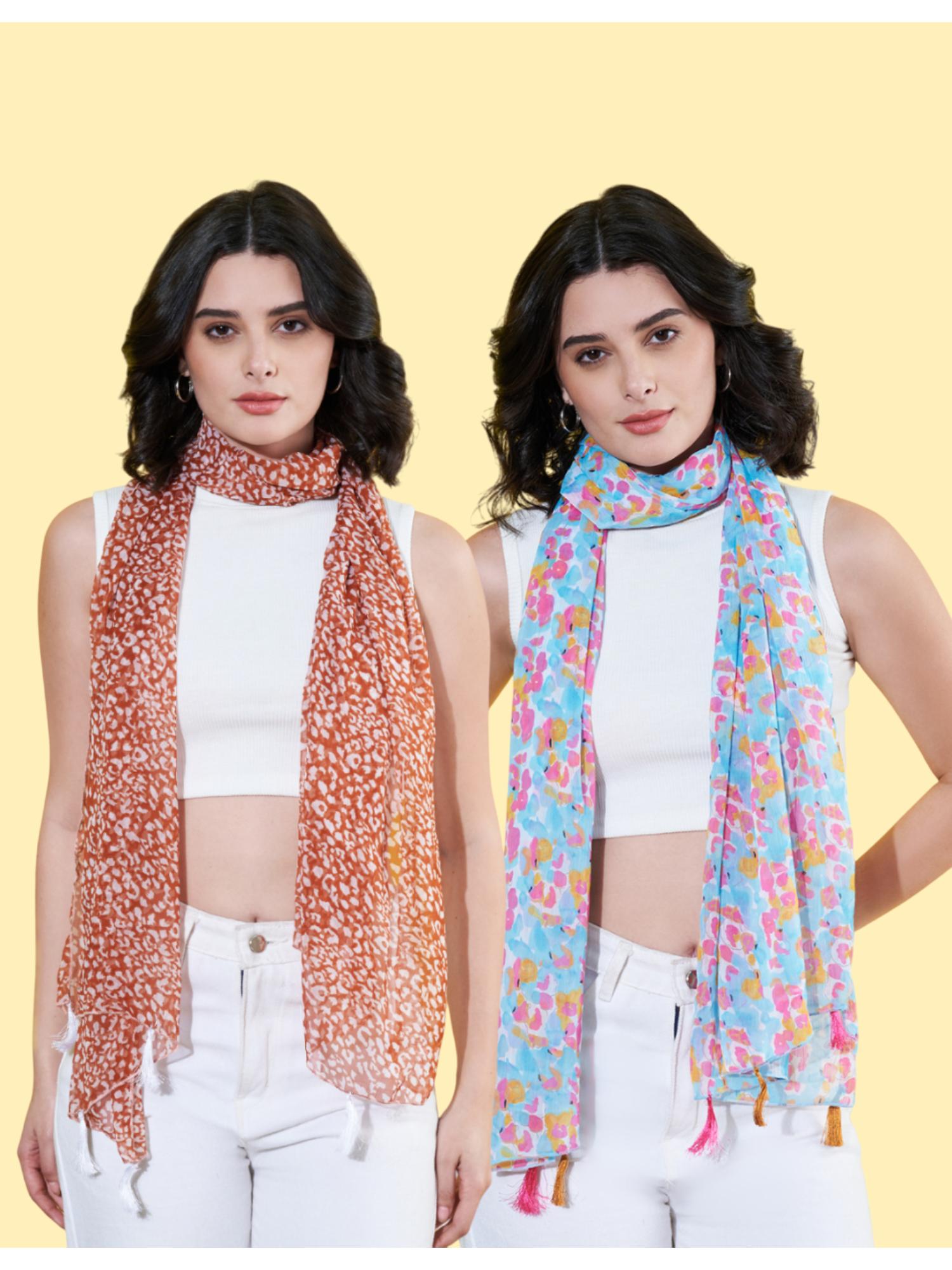 Women Printed Chiffon Scarves with Tasselled (Pack Of 2)-picture-40