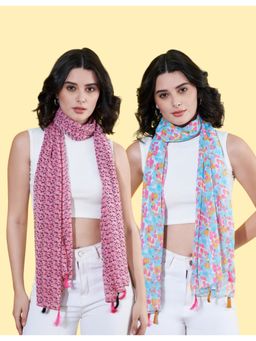 ANVI Be Yourself - Women Printed Chiffon Scarves with Tasselled (Pack Of 2)
