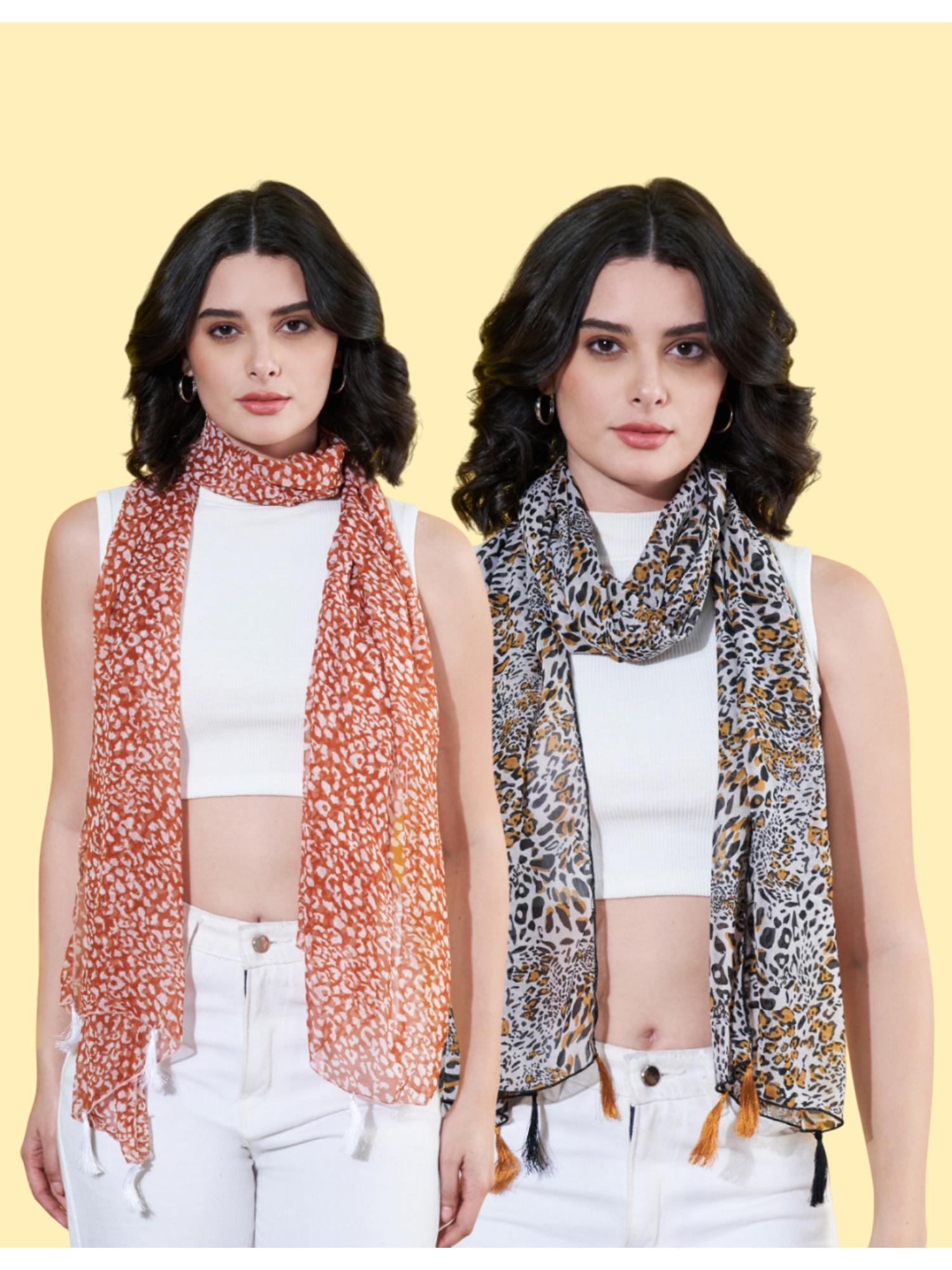 Women Printed Chiffon Scarves with Tasselled (Pack Of 2)-picture-34