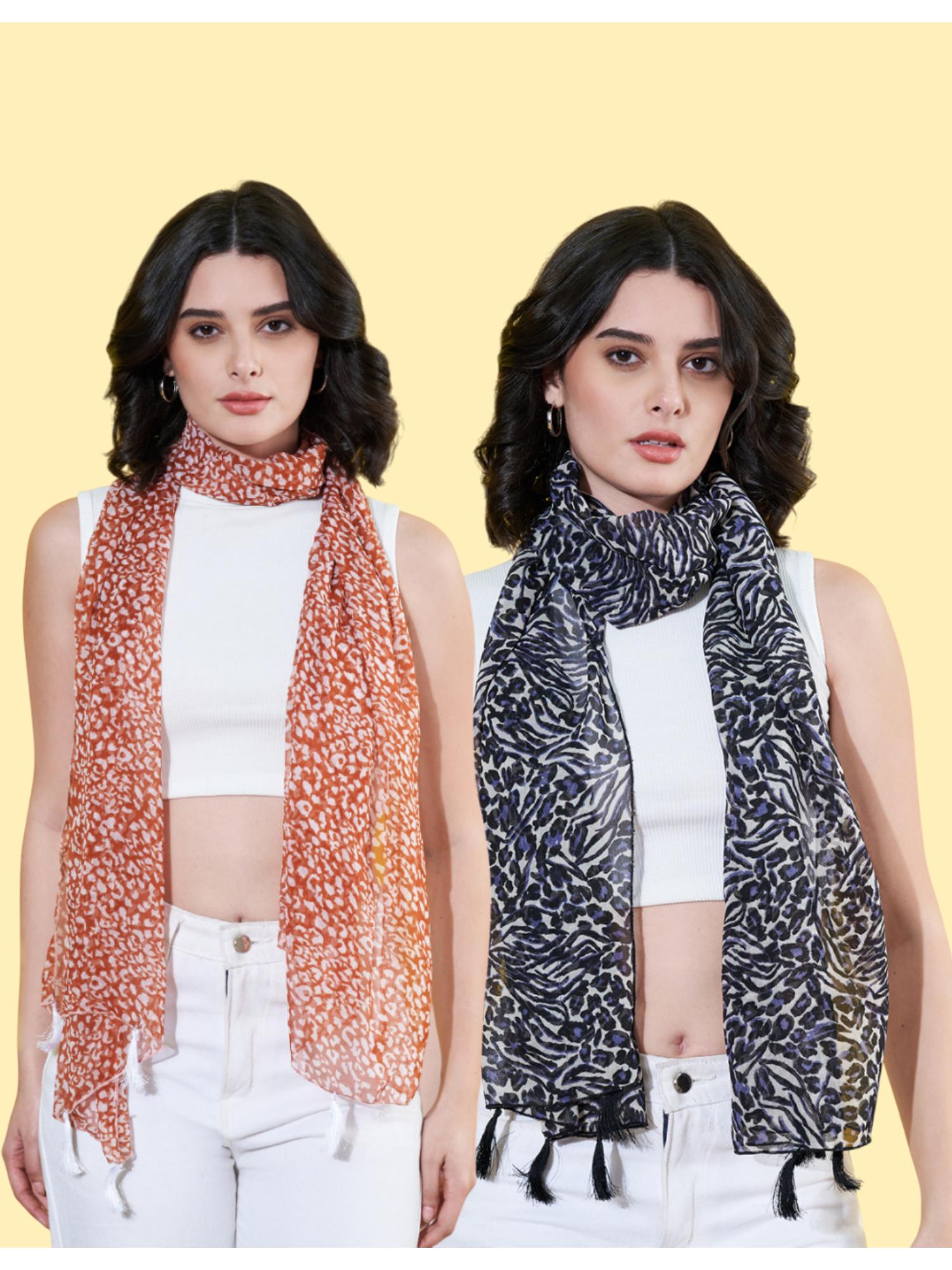 Women Printed Chiffon Scarves with Tasselled (Pack Of 2)-picture-25