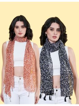 ANVI Be Yourself - Women Printed Chiffon Scarves with Tasselled (Pack Of 2)