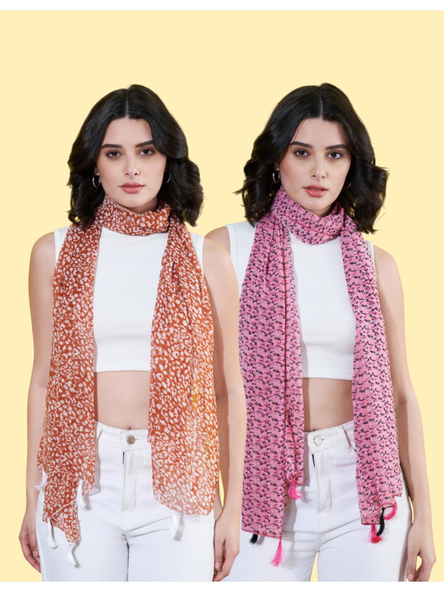 Women Printed Chiffon Scarves with Tasselled (Pack Of 2)-picture-13